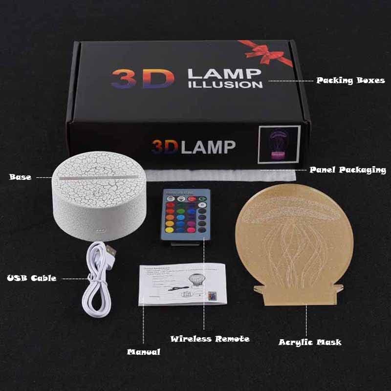 LED -ul 3D LED LED -ul LED vizual LAMP LUMINĂ LUMINĂ COLOLOFIE COLUNȚĂ TOCK Control de Crăciun Lumina de noapte HWL0249