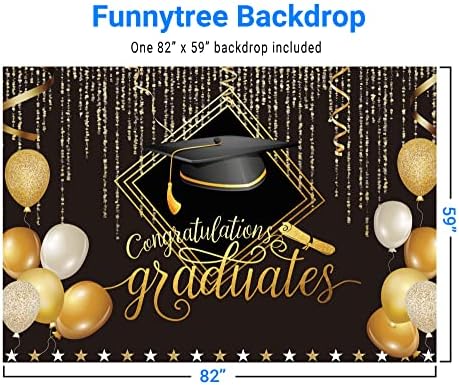 Funnytree 7x5ft 2023 fundal de fotografie de absolvire a clasei negru și auriu capac de licență balon grad Felicitări fundal