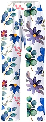 Bumbac lenjerie pantaloni pentru femei vara Casual Capri pantaloni cu buzunare talie mare confortabil Plaja pantaloni florale