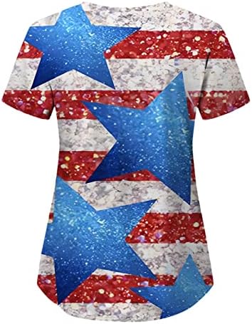 4 iulie T-shirt pentru femei Statele Unite ale Americii Pavilion vara maneca scurta V Neck T Shirt cu 2 buzunare Bluze vacanță