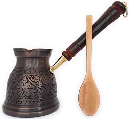 Dede Copper - Seria IST - cea mai groasă oală de cafea arabă turcă de cupru solidă cu mâner din lemn, producător de cafea cu