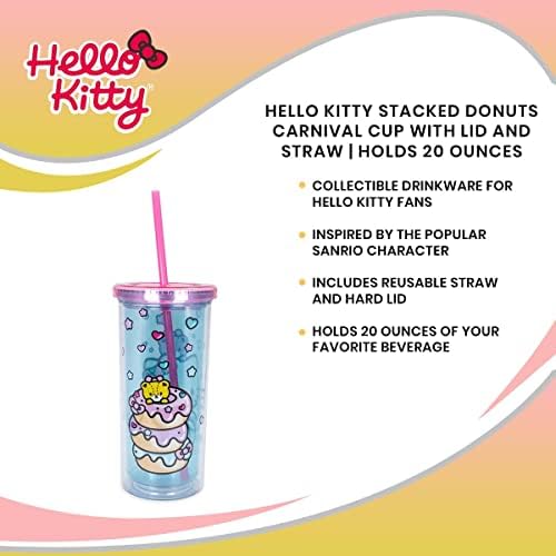 Sanrio Hello Kitty stivuite gogoși carnaval Cupa cu paie reutilizabile și Leakproof Capac / Plastic rece Cupa pentru Boba lapte ceai băuturi, Acasă & amp; Bucătărie Essentials / drăguț Kawaii cadouri / deține 20 uncii