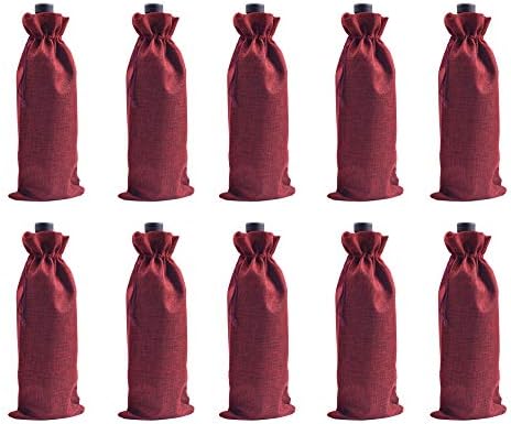 Viamto 10buc saci de vin roz pânză groasă de sac, 15.0cmx35.0cm/6.0x14.0 Cordon și căptușeală saci de sticlă de vin pânză groasă
