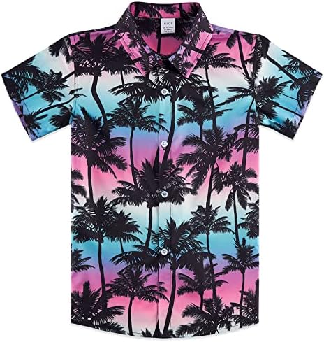 UNICOMIDEA Little & amp; Big Boys cămașă hawaiană cu imprimeu 3d Aloha Cămașă rochie cu nasturi pentru 3-14 ani