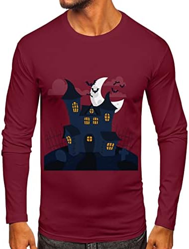XXBR Halloween Tops pentru bărbați, petrecere casual bântuit casă cu mânecă lungă, amuzant grafic slim fit mușchi tricou