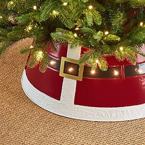 Glitzhome 26 D Metal roșu Santa Belt copac guler, copac decorativ Stand Capac copac inel cu șir de lumină pentru decor de Crăciun