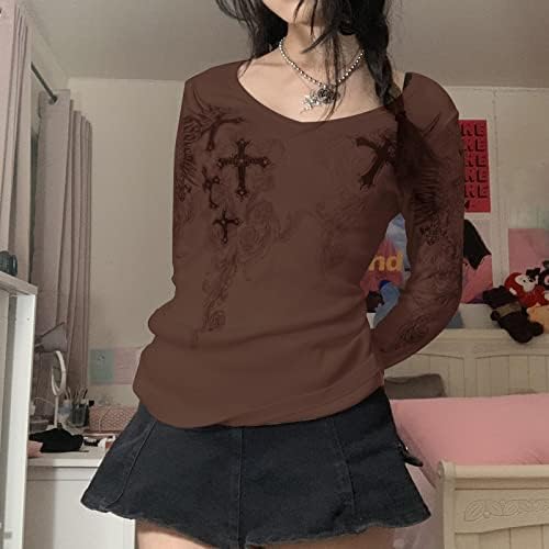 Femei adolescente fete Fairy Grunge Haine y2k cu mânecă lungă cămașă baggy grafică pentru copii tricou de toamnă tricou de