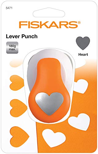 Fiskars Lever Punch m-Heart, 2,5 cm, pentru stângaci și dreptaci, oțel/Plastic de calitate, Alb/portocaliu, 1004646