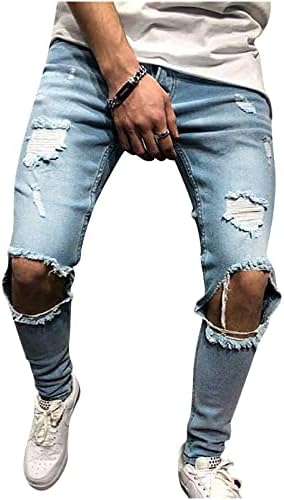 Valseel Mens Jeans Spring Casual Fashion Color Solid Color Zipper Slim Fit pantaloni neregulați din denim rupt