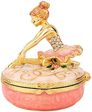 Fasslino Ballet Girl Trinket Box Balbină cu balamale Emailate Figurine pictate manual Craft Cadou unic pentru decor pentru
