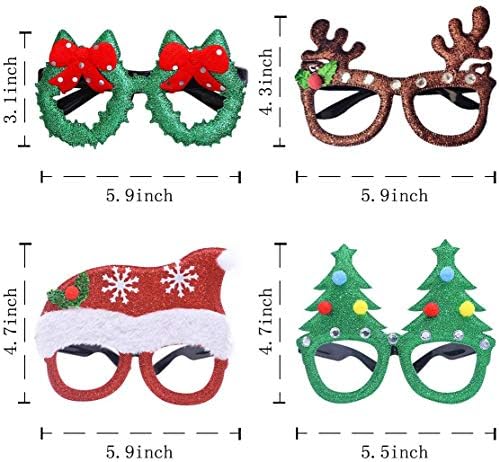 4 pachete Ochelarii de petrecere de Crăciun Moș Crăciun Claus Hat Costum Ren Costum Ochelari Cadru pentru petreceri de Crăciun