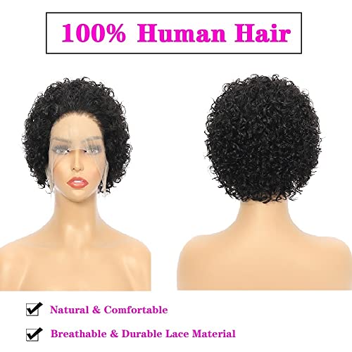 Pixie Cut Lace Front Curly Peruci de păr uman peruci scurte Curly Lace Front Pentru Femei negre 13x2 Lace Front 6 Inch 150%