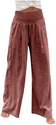 Pantaloni pentru femei, lenjerie de bumbac clasică Pantaloni Flowy Flowy Palazzo cu buzunare