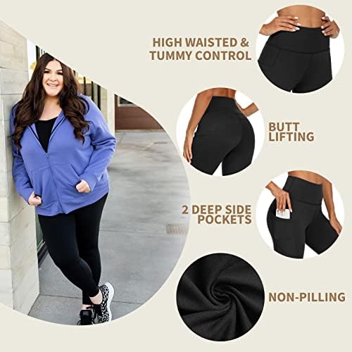 Hltpro Plus Dimensiune Fleece căptușite jambiere femei cu buzunare-Negru termic cald pantaloni de Yoga cu talie înaltă pentru antrenament