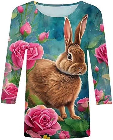 Cămăși de Paște pentru femei vara 3/4 tricouri cu mânecă topuri casual modă modă cu tunică cu imprimeu floral, topuri tops