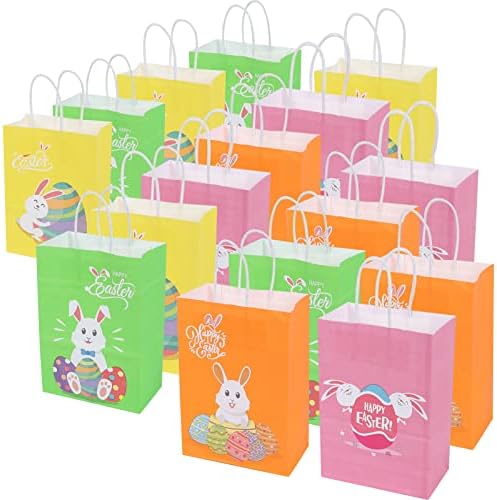 GonLei 16-bucata Paști cadou sac cu mâner Bunny ou Paste Coș Container fericit Paști hârtie sac vrac bomboane gustări Partidul