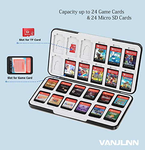 Carcasă de card de joc Vanjunn pentru Nintendo Switch OLED, 24 + 24 Slots Cartridge Slot Box și micro sloturi de card SD pentru