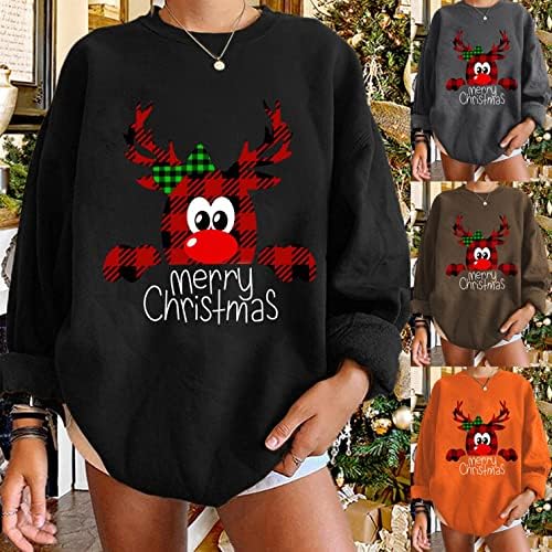 Cămăși cu mânecă lungă aihou pentru femei, spulouri imprimate de Crăciun pentru femei, pulovere pulovere de topuri desăvârșite