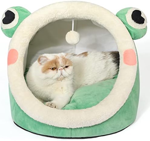 Jiupety Cute Cat Bed, Indoor Lovely Crystal Velvet Igloo pentru pisică și câine mic, pat cuib de dormit în peșteră caldă pentru