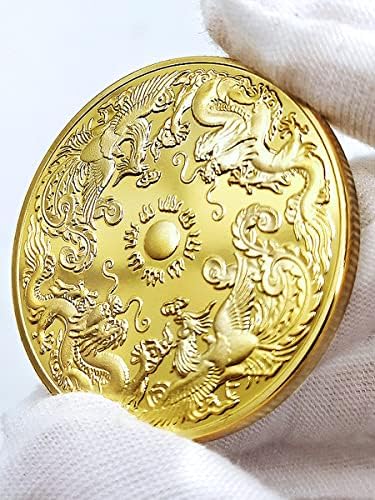 Dragon și Phoenix Chengxiang Medalia de bronz Zodiac Dragon și Phoenix Animal Gold Coin sute de păsări Scari Happy Phoenix