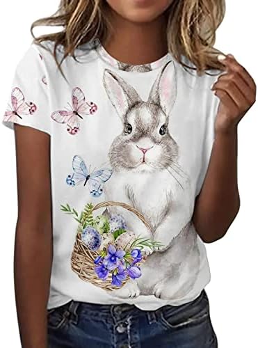 Tricou de Paște pentru femei iepure imprimare maneca scurta o-Gât tunica Topuri Bunny Tees Topuri Plus Dimensiune moale comfy