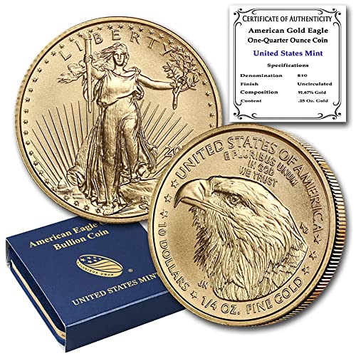 2021 1/4 oz American Gold Eagle Coin Brilliant Necirculat cu o cutie originală de mentă din Statele Unite și un certificat