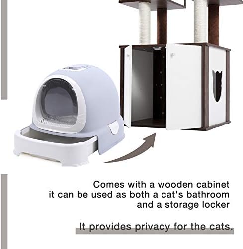 All-in-One Multi-funcțional pisica copac modern din lemn pisica turn cu pisica toaletă Litter Box casa, pisica Condo, Top biban,