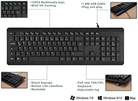 Tastatură BoxWave compatibilă cu Lenovo Yoga 7i-tastatură USB AquaProof, tastatură USB rezistentă la apă, lavabilă, rezistentă