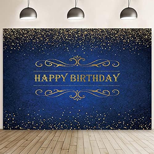 Aibiin 7x5ft Happy Birthday Fundal pentru băieți albastru și aur Decorații pentru petreceri de naștere Adulți Fericita Aniversare
