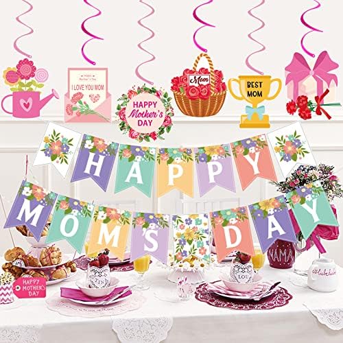 Decorațiuni fericite de Ziua Mamei, Banner de Ziua Mamei fericite și Ziua Mamei Hanging Swirls Decorații Happy Mame Mome Sign