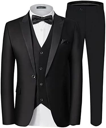 MAGE masculin bărbați Slim Fit 3 piese costum un buton Solid șal rever Blazer jacheta vesta pantaloni Set cu cravată buzunar