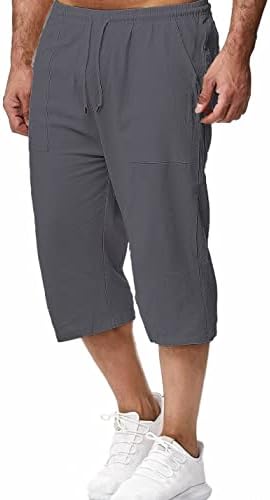 Pantaloni scurți de lenjerie pentru bărbați Mingzhu Sub genunchi elastic talie Drawstring Summer Capri Pant cu buzunare