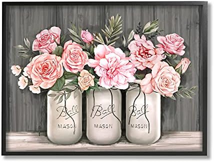 Stupell Industries Blossoming Buchete de trandafiri roz borcane rustice de țară, proiectate de Ziwei Li Artă de perete cu cadru