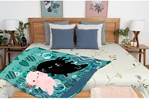 Avalokitesvara drăguță axolotl pătură de flanelă, aruncați moale caldă caldă pufoasă, microfibră ușoară pentru canapea canapea