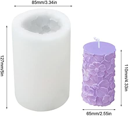 Formele de silicon cu trandafiri Qyew pentru lumânări, mucegai 3D cilindric cu flori și modele de relief, ornamente de decorare