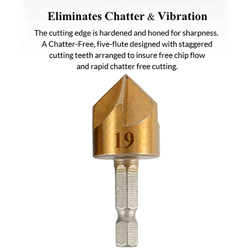 6pcs Chamfer CounterSink Chamfer Drill Bit Set 1/4quot Hex Shank 90 Grad Wood Chamfering Cutter 6mm-19mm