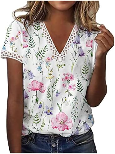 Femei Florale Topuri Doamnelor Moda Croșetat Dantelă Trim V-Neck T-Shirt Dressy Casual Tricou Slim Tricou Pulover