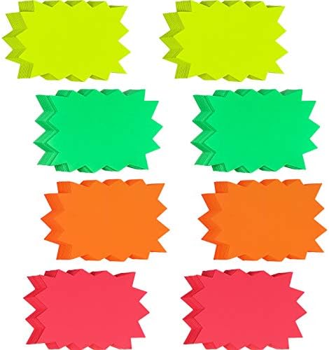 100 de bucăți Starburst Semne Star Burst Signs Hârtie fluorescentă de neon pentru magazin de vânzare cu amănuntul, 4 culori
