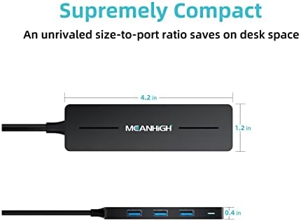 MEANHIGH USB Hub 3.0 4-Port Ultra-Slim date USB Expander cu 4 ft cablu extins pentru MacBook, Mac Pro, Mac Mini, iMac, Surface