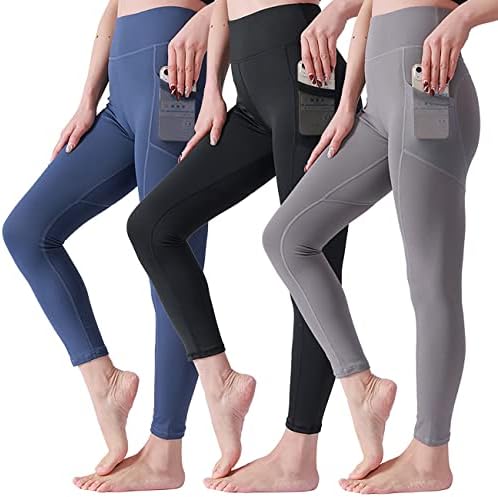 Luxccaiw 3 Pack 3 Comfort cu talie înaltă pentru femei cu 2 buzunare, controlează mișcarea abdominală care rulează pantaloni