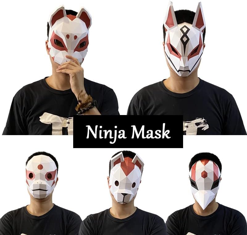 Mumuyilin japonez Ninja Fox Face Paper Masca pentru cosplay pentru petreceri de costume, Poly 3D Low Papercraft Art Origami,