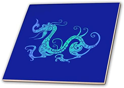 3drose Smart Oriental Albastru Tonal Dragon pe fundal albastru-placi ceramice, 8-Inch