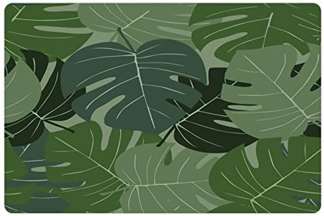 Ambesonne Forest Green pet Mat pentru hrană și apă, model de camuflaj de frunze de palmier frunziș tematic cu natură tropicală,