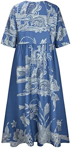 Rochii de vară pentru femei 2023 la modă ascunde burta Floral Gât rotund mânecă scurtă rochie de plajă Maxi largi cu buzunar