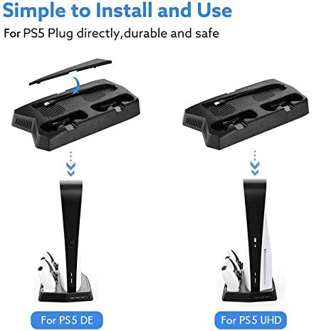 Case distractive pentru PS5 de încărcare Stand Base cu ventilator de răcire și 3 port USB Dual Controller Charger Storage Bracket pentru PS5 DE/UHD // 890